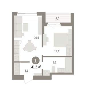 1-к квартира, вторичка, 42м2, 11/16 этаж