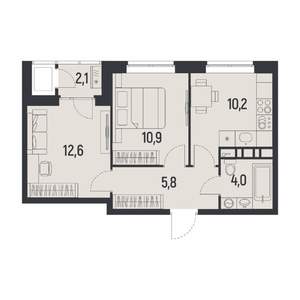 2-к квартира, вторичка, 45м2, 2/12 этаж