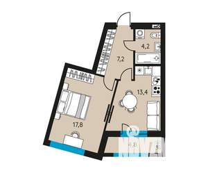 1-к квартира, вторичка, 45м2, 6/30 этаж