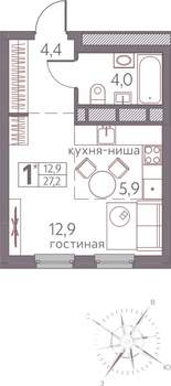 Студия квартира, строящийся дом, 27м2, 12/20 этаж