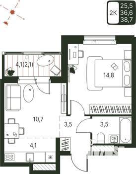 Студия квартира, строящийся дом, 39м2, 11/20 этаж