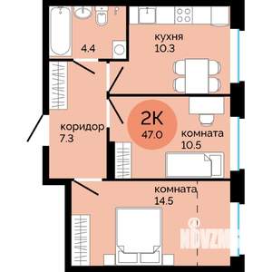 2-к квартира, вторичка, 47м2, 1/22 этаж