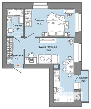 1-к квартира, вторичка, 45м2, 5/7 этаж