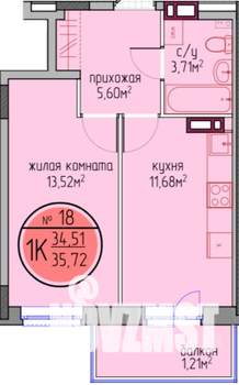 1-к квартира, вторичка, 35м2, 3/6 этаж