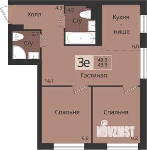 3-к квартира, вторичка, 50м2, 2/4 этаж