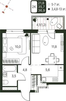 Студия квартира, строящийся дом, 37м2, 11/20 этаж