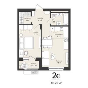 2-к квартира, строящийся дом, 45м2, 15/16 этаж