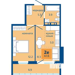2-к квартира, строящийся дом, 42м2, 6/10 этаж
