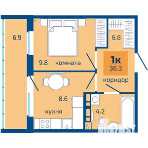 1-к квартира, строящийся дом, 36м2, 10/10 этаж