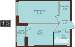 1-к квартира, строящийся дом, 36м2, 5/8 этаж