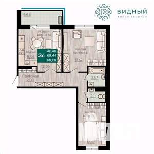 3-к квартира, вторичка, 68м2, 5/8 этаж