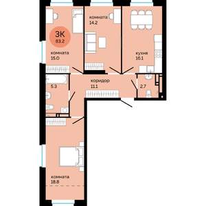 3-к квартира, строящийся дом, 83м2, 23/25 этаж