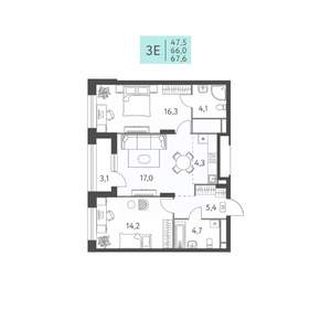 3-к квартира, вторичка, 68м2, 13/22 этаж
