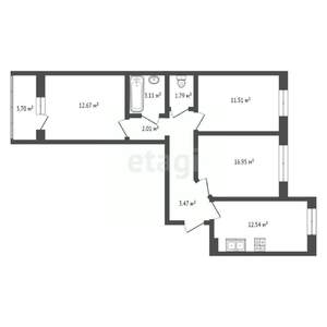 3-к квартира, вторичка, 73м2, 9/16 этаж