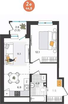 2-к квартира, вторичка, 45м2, 11/25 этаж