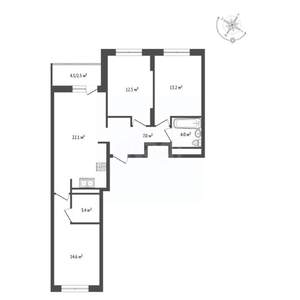 3-к квартира, сданный дом, 77м2, 8/22 этаж