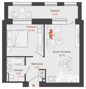 1-к квартира, вторичка, 41м2, 7/8 этаж