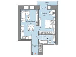 1-к квартира, вторичка, 46м2, 2/9 этаж