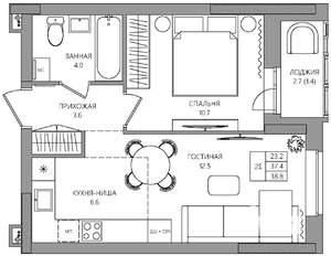 2-к квартира, вторичка, 39м2, 11/22 этаж