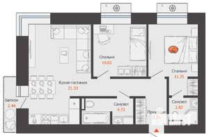 2-к квартира, вторичка, 59м2, 2/9 этаж