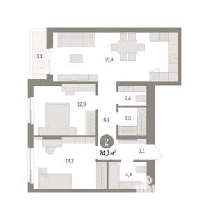 2-к квартира, вторичка, 75м2, 6/10 этаж