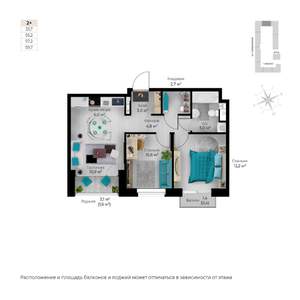 3-к квартира, строящийся дом, 60м2, 6/6 этаж