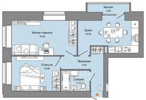 2-к квартира, вторичка, 53м2, 2/8 этаж