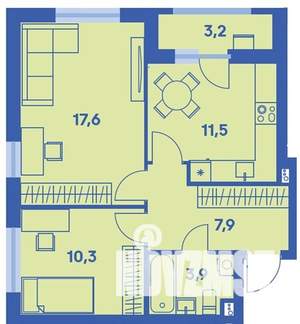 2-к квартира, вторичка, 53м2, 1/9 этаж