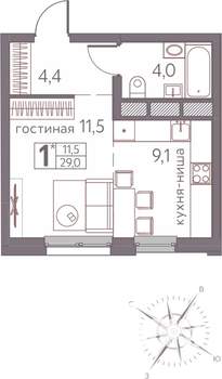 Студия квартира, строящийся дом, 29м2, 11/20 этаж
