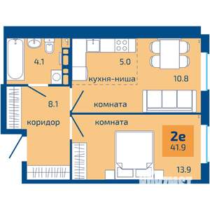 2-к квартира, строящийся дом, 42м2, 5/10 этаж