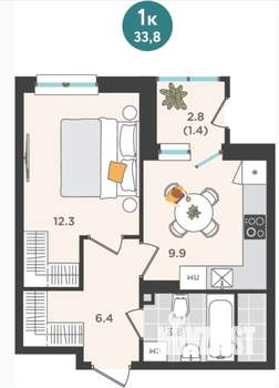 1-к квартира, вторичка, 34м2, 8/25 этаж