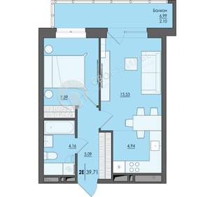 2-к квартира, вторичка, 40м2, 18/20 этаж