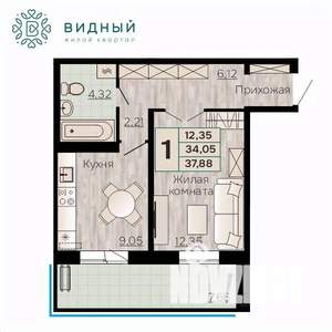 1-к квартира, вторичка, 38м2, 2/8 этаж