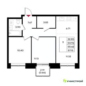 3-к квартира, вторичка, 56м2, 16/25 этаж
