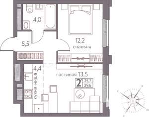 Студия квартира, строящийся дом, 40м2, 14/20 этаж