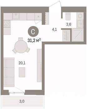 Студия квартира, вторичка, 31м2, 6/11 этаж