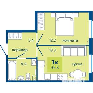 1-к квартира, вторичка, 35м2, 1/9 этаж