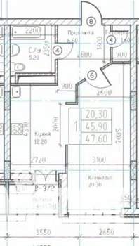 1-к квартира, строящийся дом, 48м2, 16/23 этаж