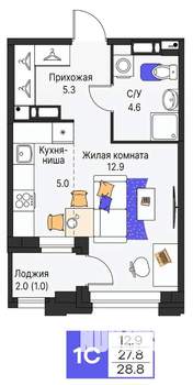 Студия квартира, строящийся дом, 29м2, 3/16 этаж