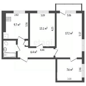 3-к квартира, вторичка, 59м2, 4/9 этаж