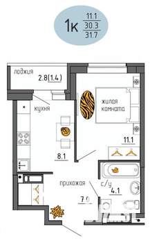 1-к квартира, вторичка, 32м2, 8/25 этаж