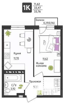 1-к квартира, вторичка, 34м2, 3/4 этаж