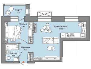 1-к квартира, вторичка, 43м2, 2/8 этаж