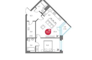 2-к квартира, вторичка, 71м2, 6/6 этаж