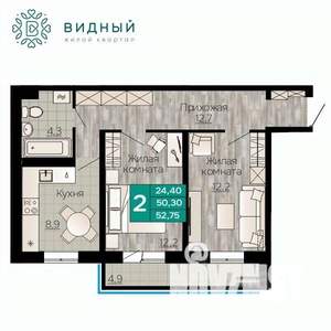 2-к квартира, вторичка, 53м2, 4/8 этаж