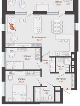2-к квартира, вторичка, 86м2, 3/15 этаж