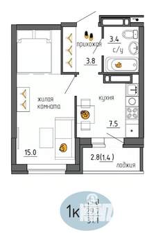1-к квартира, строящийся дом, 31м2, 23/25 этаж