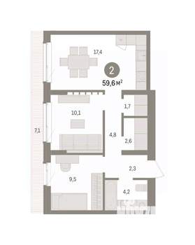 2-к квартира, вторичка, 60м2, 8/9 этаж