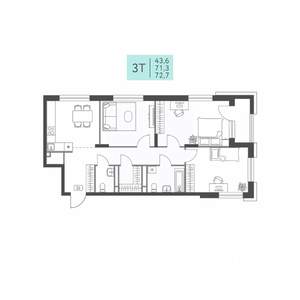 3-к квартира, вторичка, 73м2, 3/22 этаж
