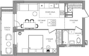 2-к квартира, вторичка, 43м2, 16/22 этаж